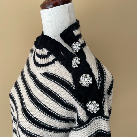 J.CREW Cable-knit mockneck pullover in stripe with jewel buttons BM301 - Picture 8 of 12